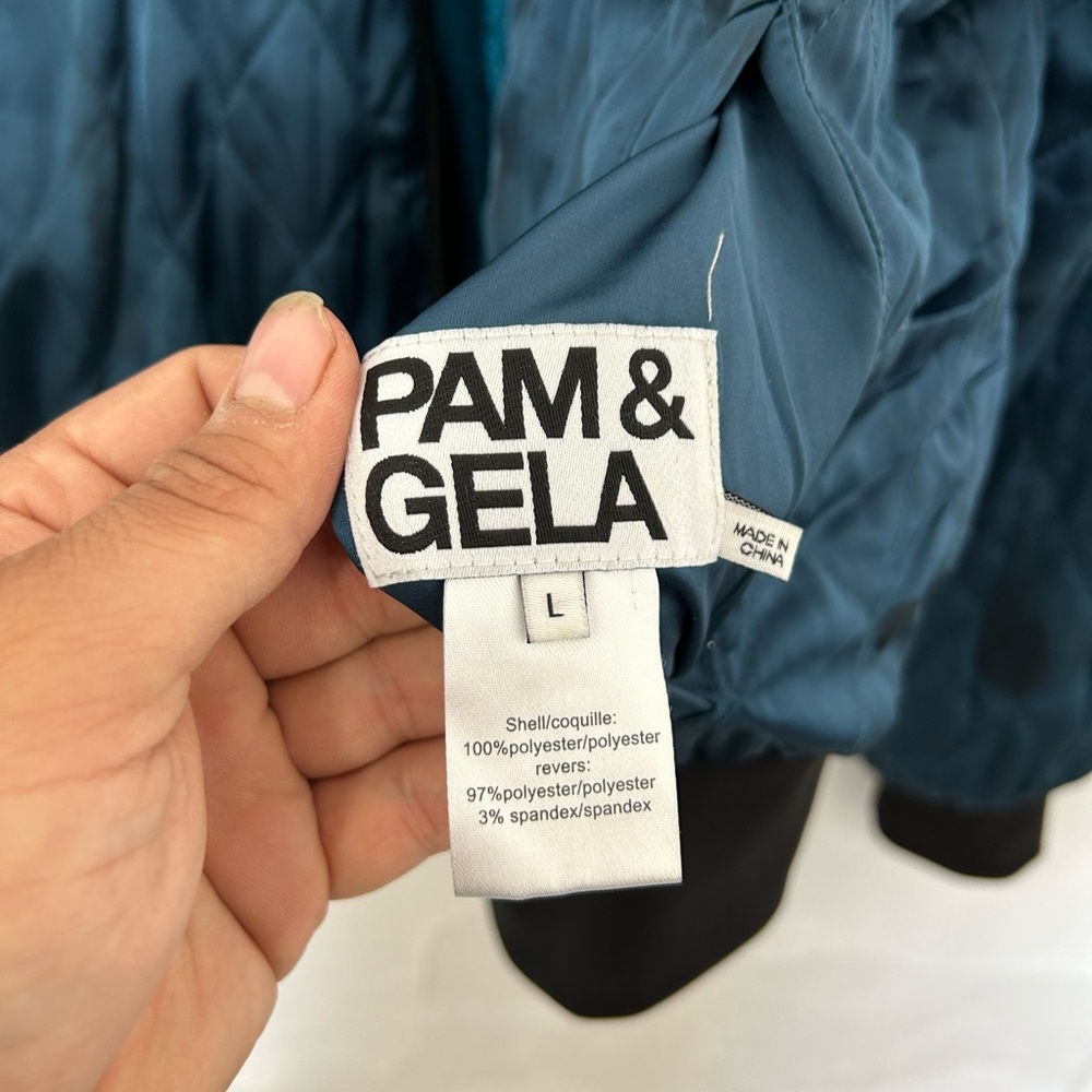 Pam & Gela Women’s Full-Zip Bomber Jacket Quilted Velour Aqua Teal Soft Light - Picture 6 of 8